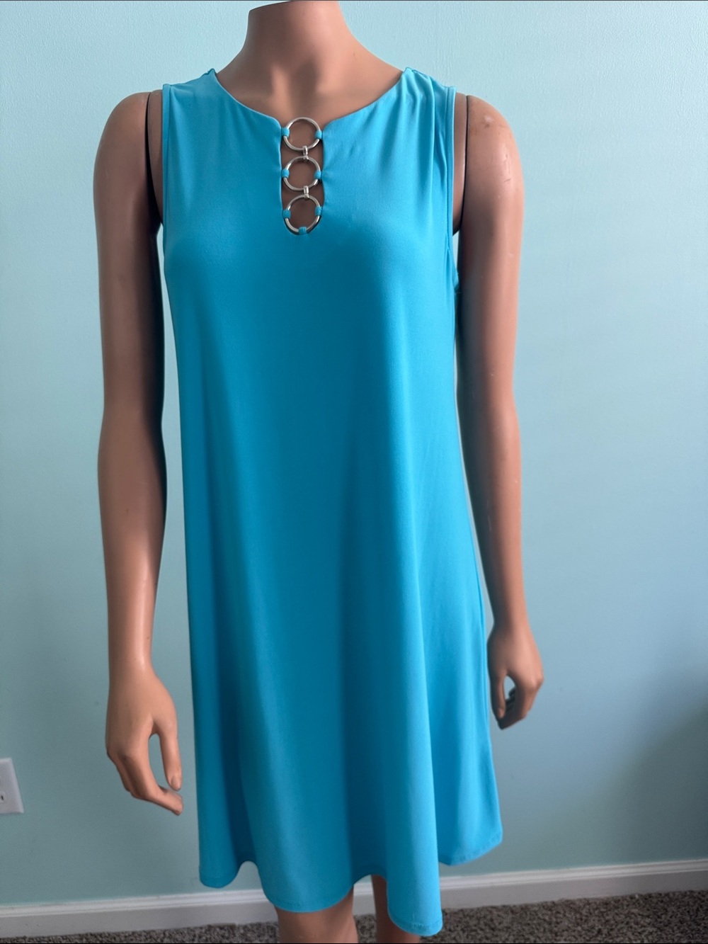 Sleeveless Turquoise Reef Dress with Silver Ring Detail size M